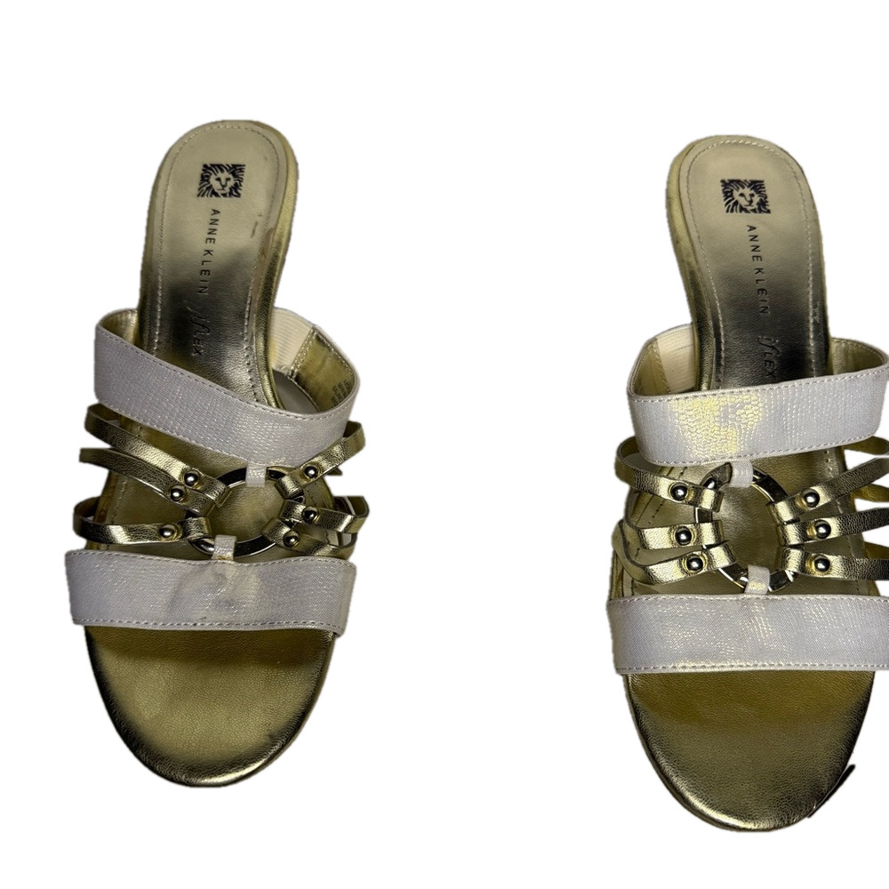 Anne Klein Gold And White Women's Sandals. New In The Box. Da011